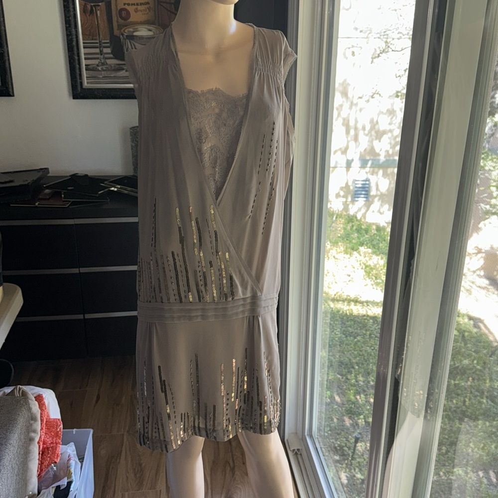 Nina Austin, dress,  beads and sequence. removable slip, sheer new XL B-1